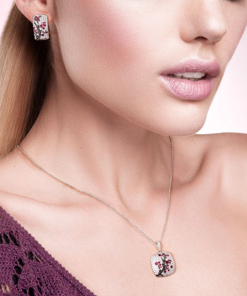 Sidabrinis pakabukas su nano rubinais ir cirkoniais - Sidabriniai pakabukai - Goldinga