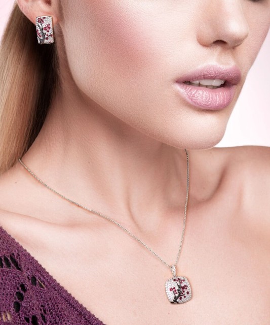 Sidabrinis pakabukas su nano rubinais ir cirkoniais - Sidabriniai pakabukai - Goldinga