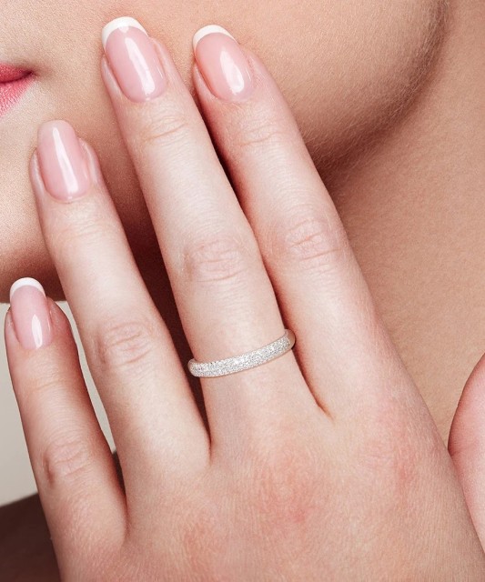 Balto aukso žiedas su deimantais - Auksiniai Žiedai su brangakmeniais - Goldinga