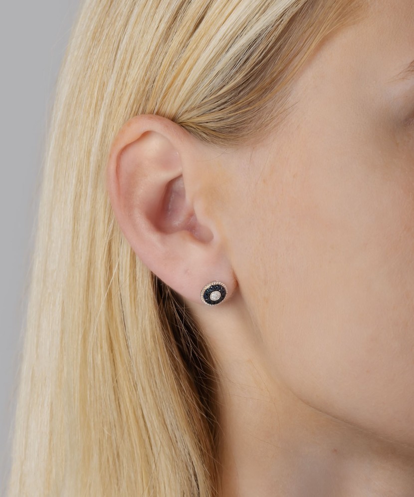 Auksiniai Auskarai Su safyrais Ir Deimantais - Auksiniai Auskarai su brangakmeniais - Goldinga