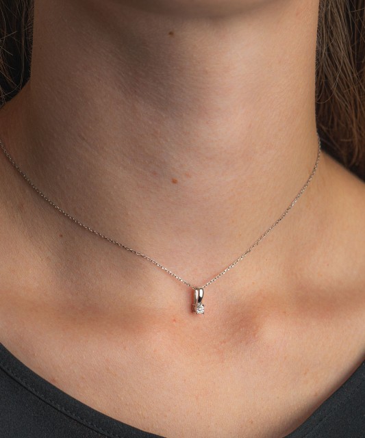 Balto aukso pakabukas su deimantais - Pakabukai su brangakmeniais - Goldinga