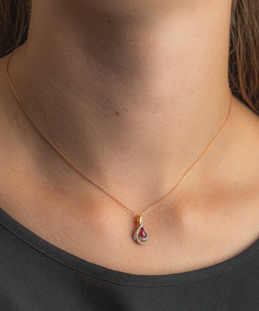 Auksinis pakabukas su deimantais ir rubinu - Pakabukai su brangakmeniais - Goldinga