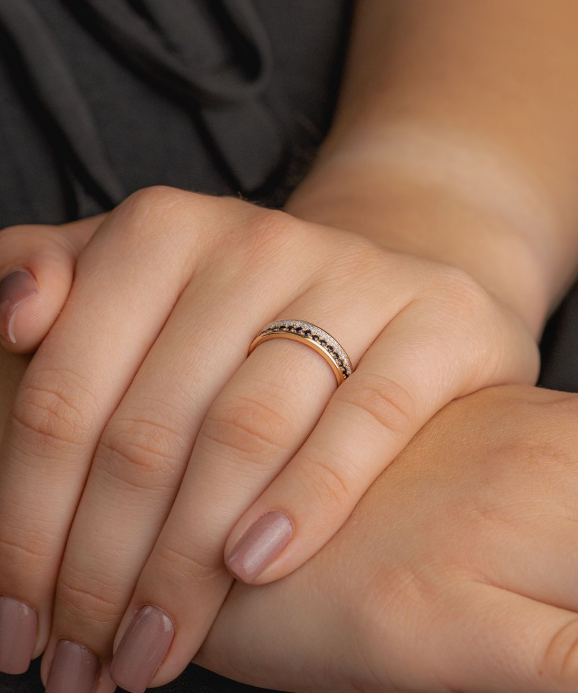 Auksinis žiedas su safyrais ir deimantais - Auksiniai Žiedai su brangakmeniais - Goldinga