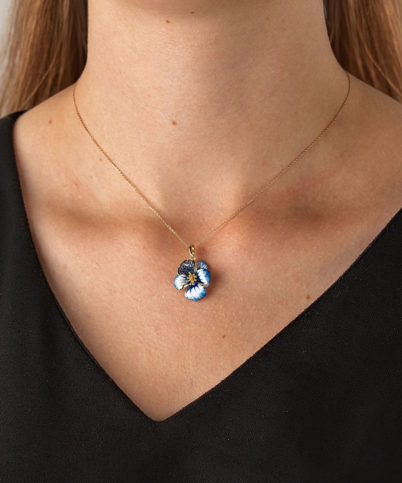 Sidabrinis paauksuotas pakabukas su emale ir cirkoniais  - Goldinga