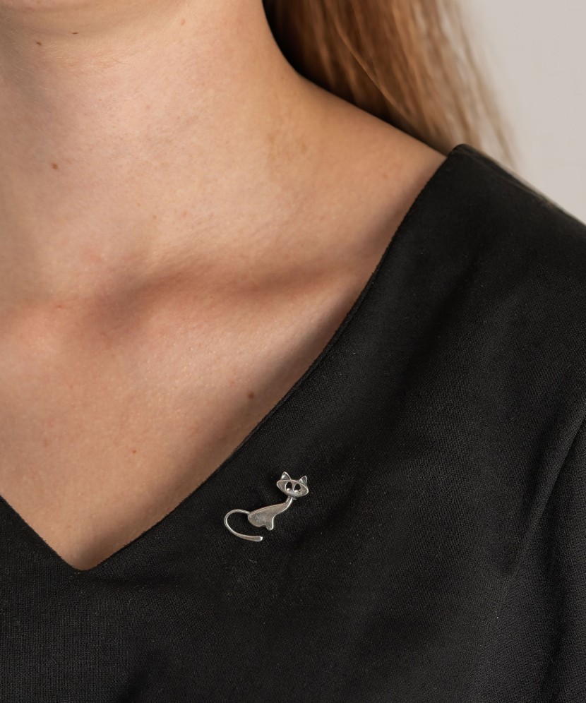 Sidabrinė sagė su cirkoniu "Katinas" - Sagės - Goldinga