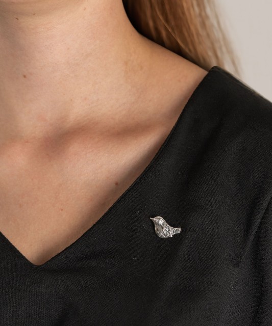 Sidabrinė sagė su cirkoniu "Paukštelis" - Sagės - Goldinga