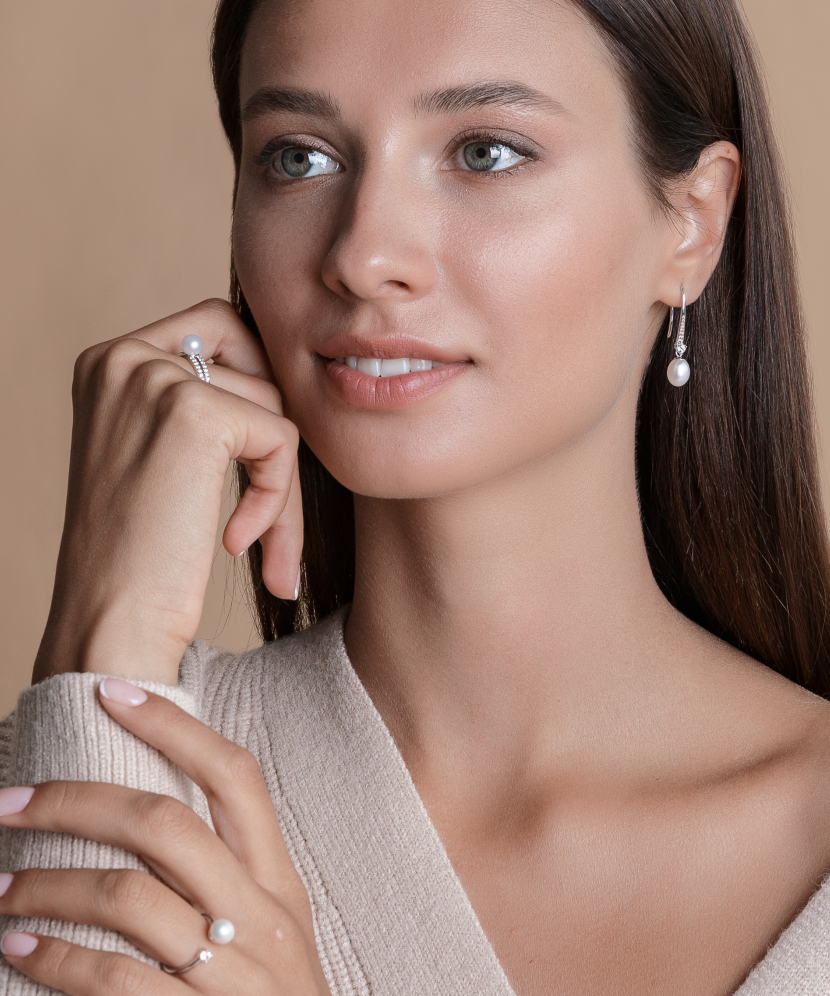 Sidabriniai auskarai su perlais ir cirkoniais - Auskarai su perlais - Goldinga