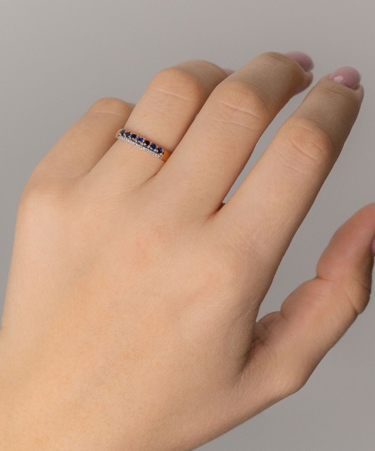 Auksinis žiedas su safyrais ir briliantais - Auksiniai Žiedai su brangakmeniais - Goldinga