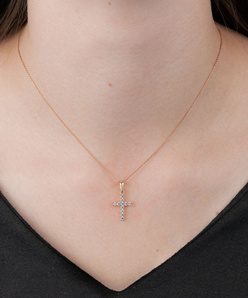 Auksinis pakabukas su cirkoniais "Kryželis" 24mm - Kryželiai ir ikonos - Goldinga