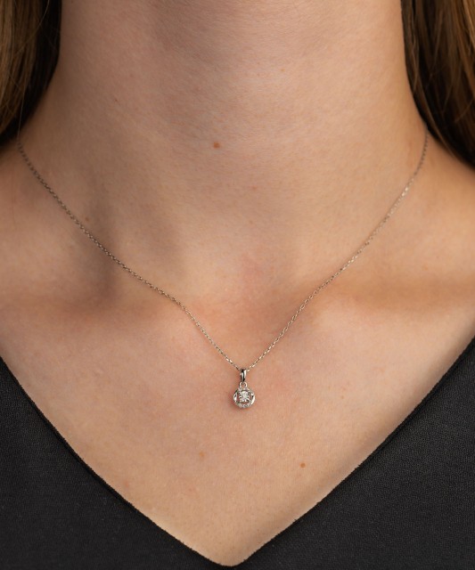 Balto aukso pakabukas su deimantais - Pakabukai su brangakmeniais - Goldinga