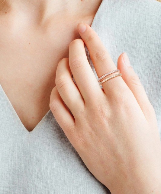 Paauksuotas sidabrinis žiedas su cirkoniais - Sidabriniai žiedai - Goldinga