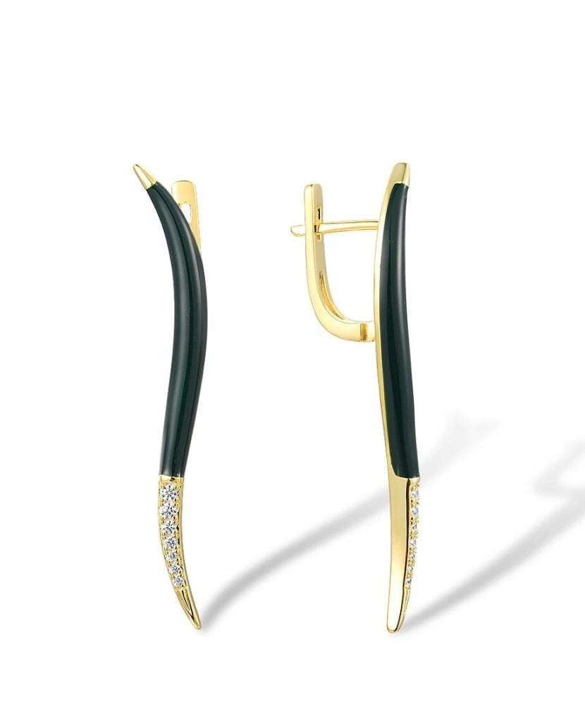 Paauksuoti sidabriniai auskarai su cirkoniais ir emale - Sidabriniai auskarai - Goldinga