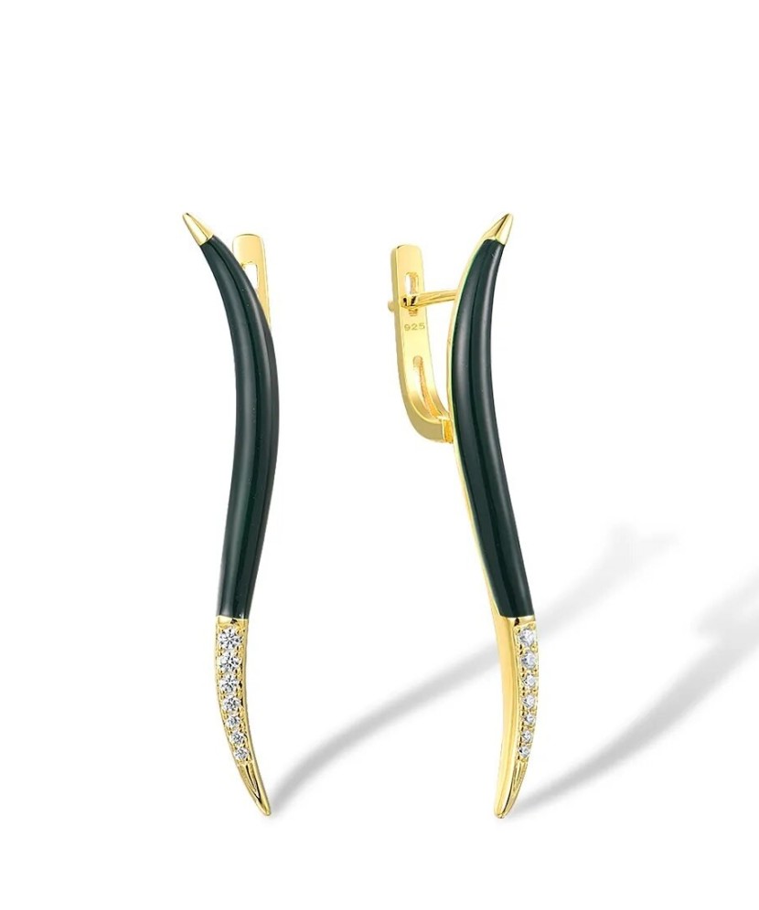 Paauksuoti sidabriniai auskarai su cirkoniais ir emale - Sidabriniai auskarai - Goldinga