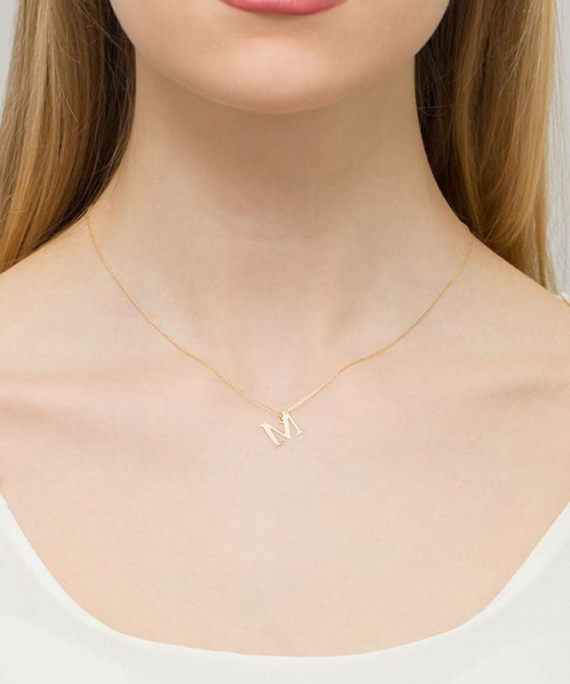 Auksinis pakabukas su deimantu raidė M - Pakabukai su brangakmeniais - Goldinga