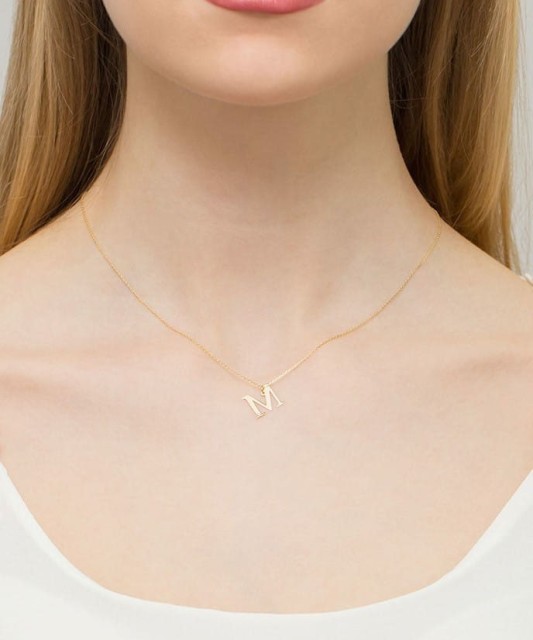 Auksinis pakabukas su deimantu raidė M - Pakabukai su brangakmeniais - Goldinga