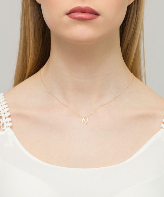 Auksinis pakabukas su deimantu raidė N - Pakabukai su brangakmeniais - Goldinga