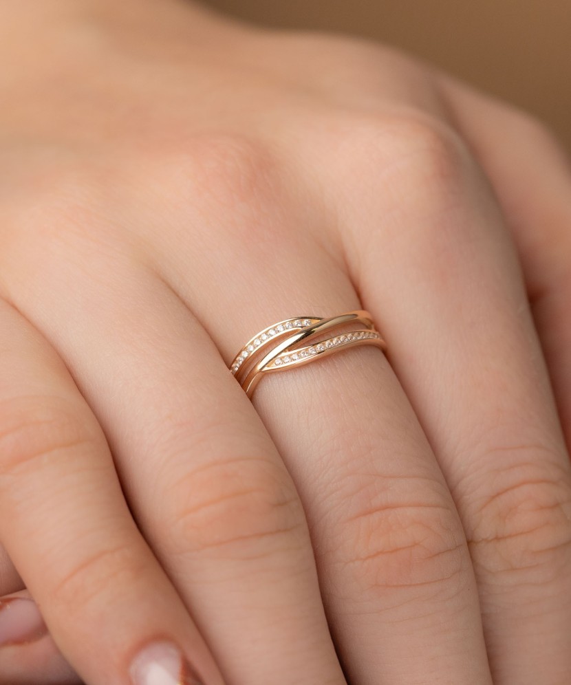 Auksinis žiedas su cirkoniais - Auksiniai žiedai - Goldinga