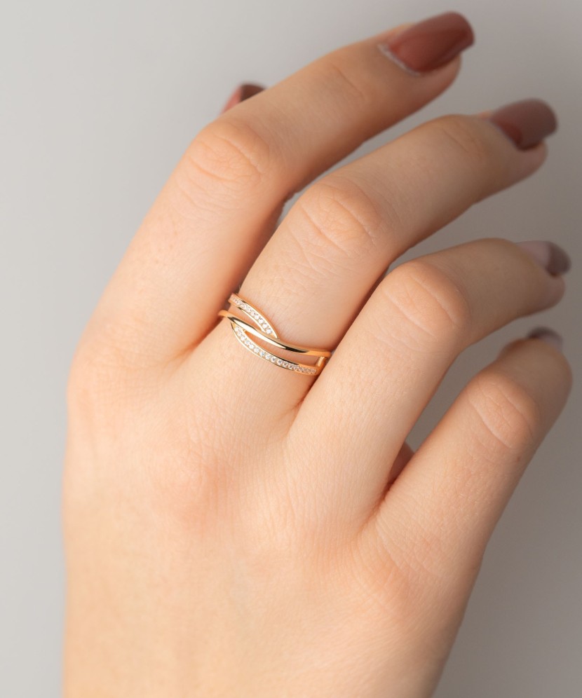 Auksinis žiedas su cirkoniais - Auksiniai žiedai - Goldinga