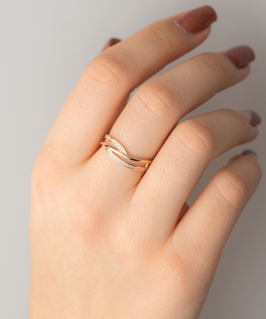 Auksinis žiedas su cirkoniais - Auksiniai žiedai - Goldinga