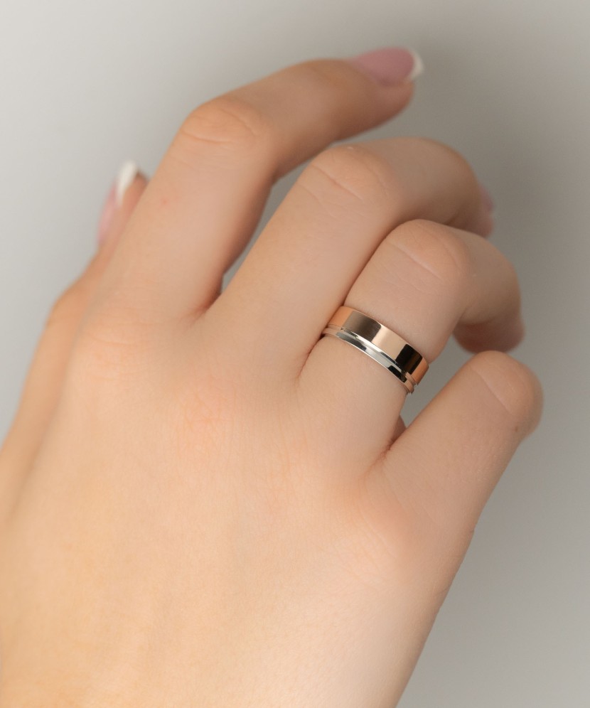 Vestuvinis sidabrinis žiedas su aukso plokštele - Vestuviniai žiedai - Goldinga