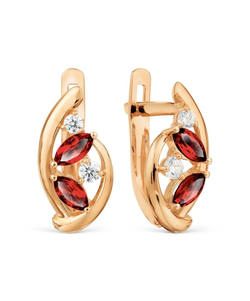 Auksiniai auskarai su granatais ir cirkoniais - Auksiniai auskarai - Goldinga