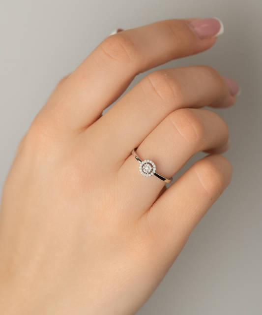 Balto aukso žiedas su deimantais - Auksiniai Žiedai su brangakmeniais - Goldinga