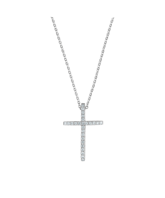 Balto Aukso Grandinėlė Su Briliantiniu Pakabuku "Kryželis" - Auksinės grandinėlės su pakabukais - Goldinga