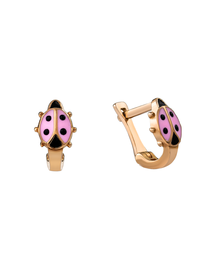 Vaikiški auksiniai auskarai su emale "Boružėlės" - Auksiniai auskarai - Goldinga