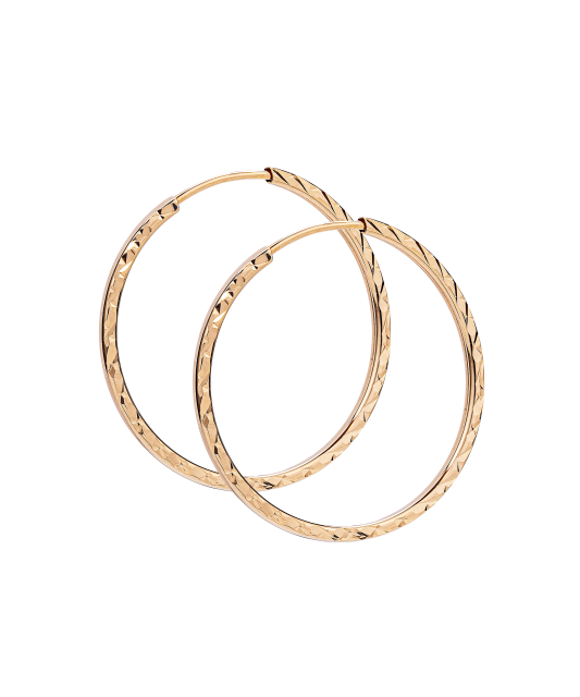 Auksiniai auskarai graviruotos rinkutės 29mm - Auksiniai auskarai - Goldinga
