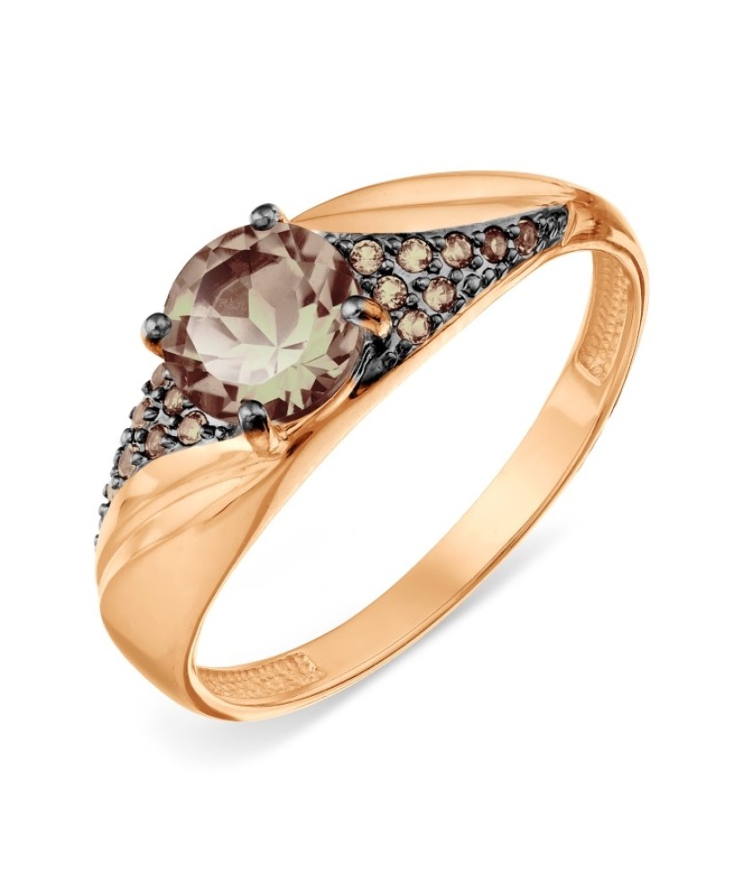 Auksinis žiedas su Dūminiu topazu ir cirkoniais - Auksiniai žiedai - Goldinga