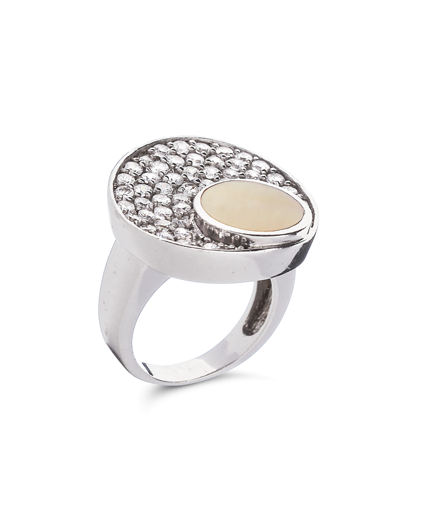 Sidabrinis žiedas su cirkoniais ir emale - Sidabriniai žiedai - Goldinga