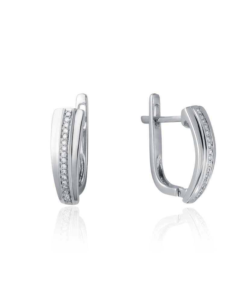 Balto aukso auskarai su deimantais - Auksiniai Auskarai su brangakmeniais - Goldinga