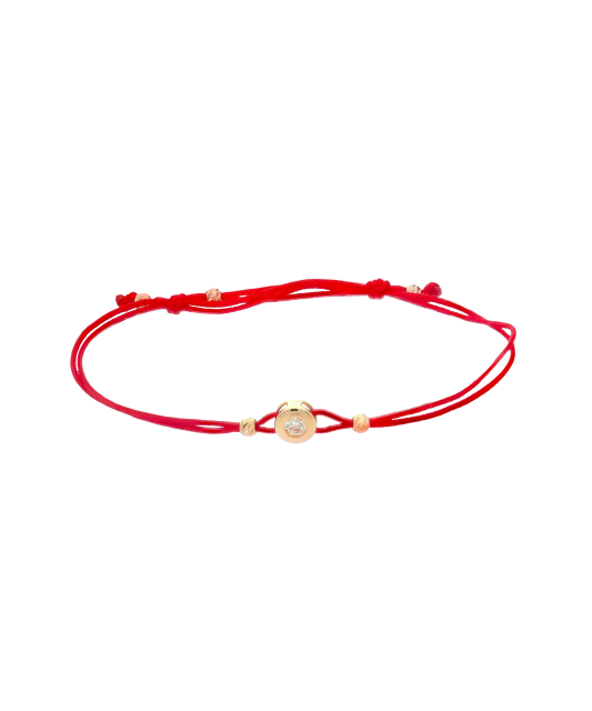 Raudono siūlo apyrankė su auksiniu pakabuku - Siūlų apyrankės su auksu - Goldinga