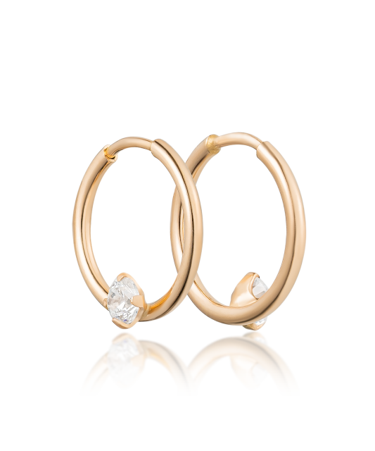 Auksiniai auskarai rinkutės su cirkoniu 12mm - Auksiniai auskarai - Goldinga