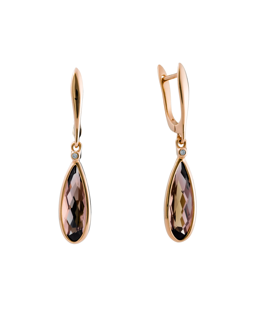 Auksiniai auskarai su briliantais ir dūminiais kvarcais - Auksiniai Auskarai su brangakmeniais - Goldinga