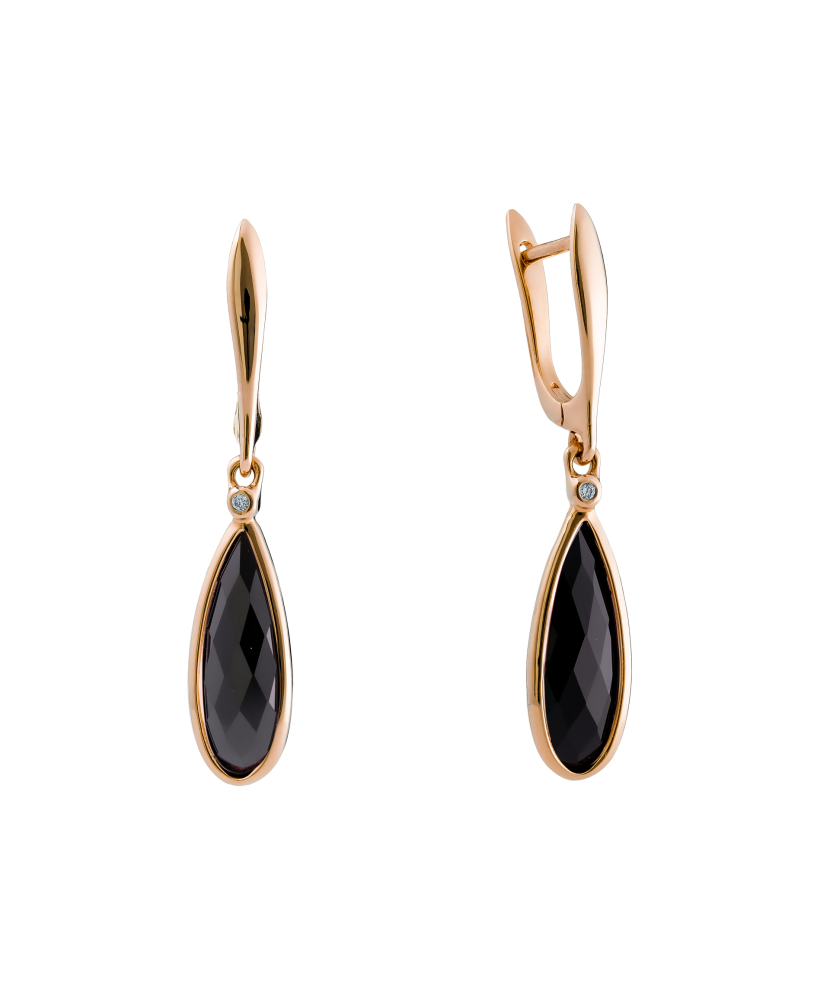 Auksiniai auskarai su briliantais ir agatu  - Goldinga