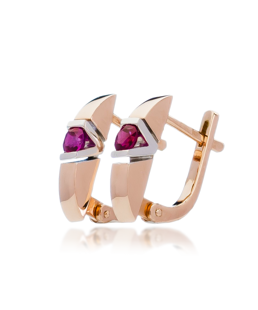 Auksiniai auskarai su rubinu - Auksiniai auskarai - Goldinga