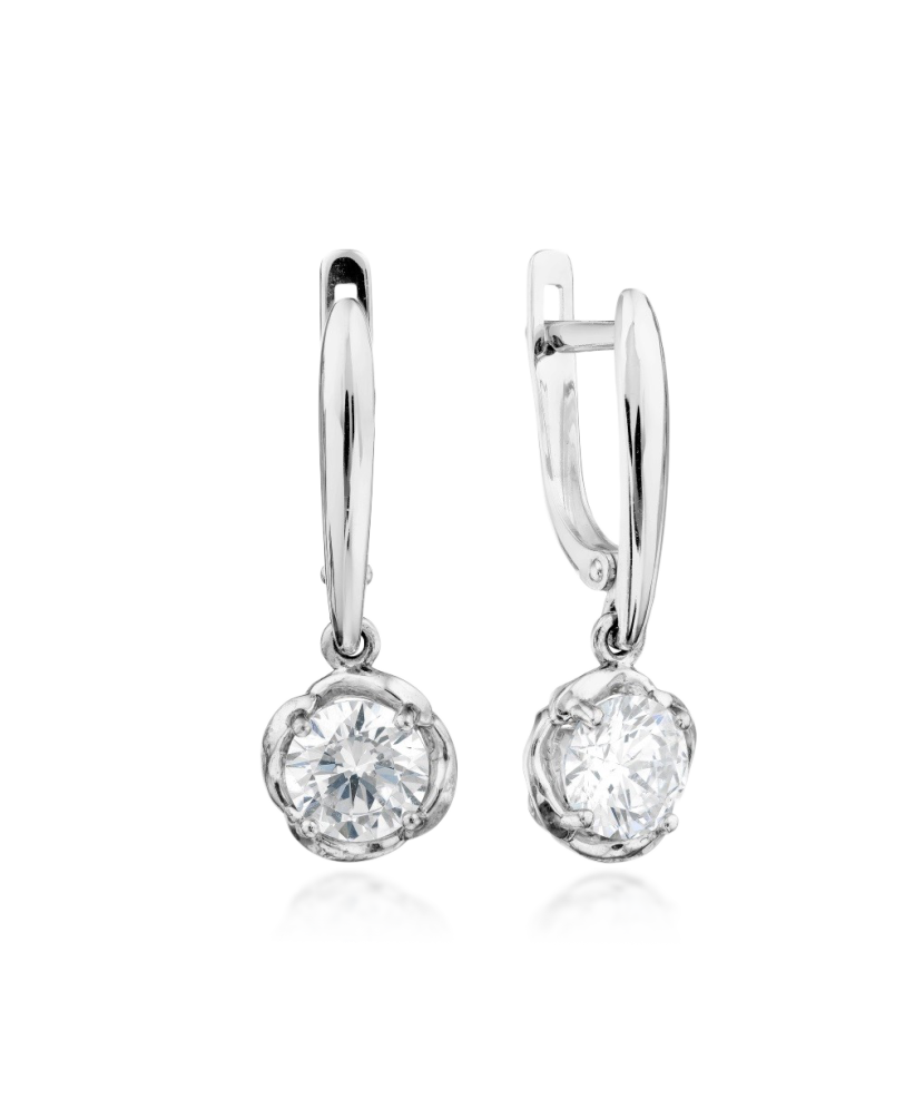 Balto aukso auskarai su kristalu - Auksiniai auskarai - Goldinga