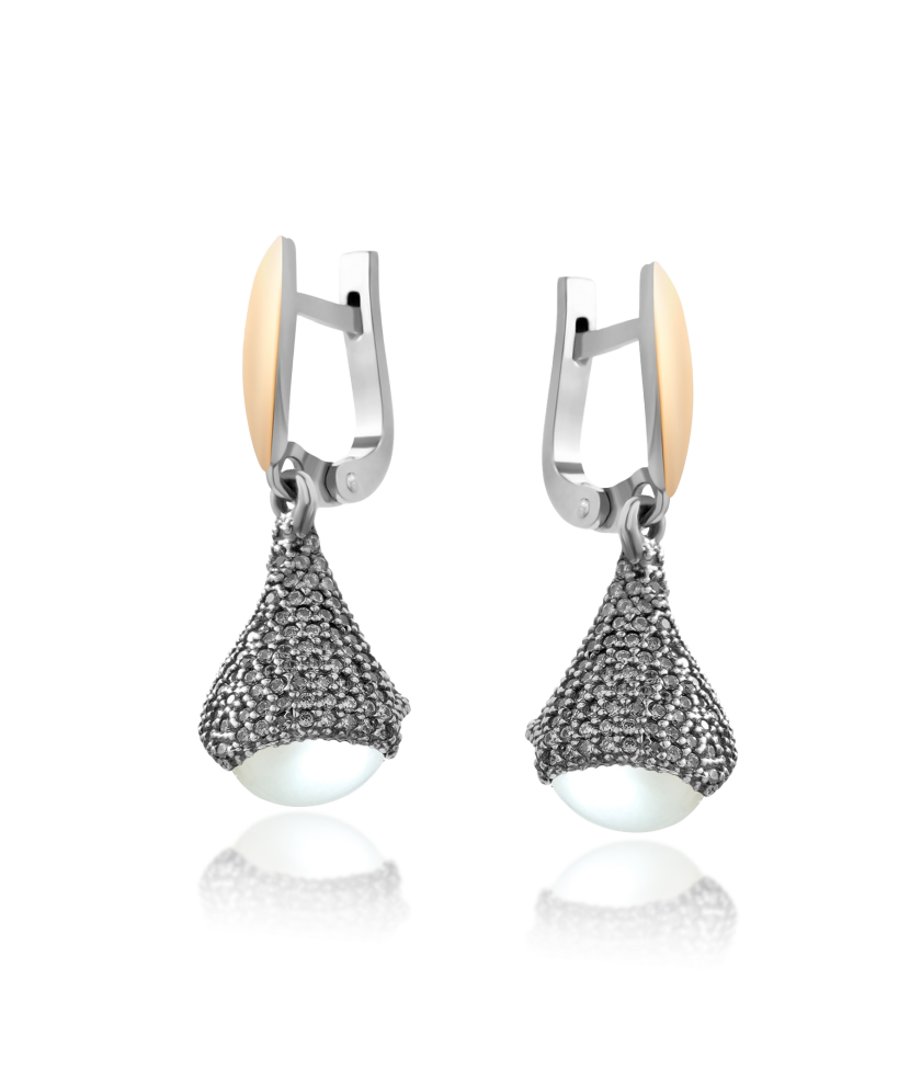 Sidabriniai auskarai su perlu ir cirkoniais dengti auksu - Sidabriniai auskarai - Goldinga