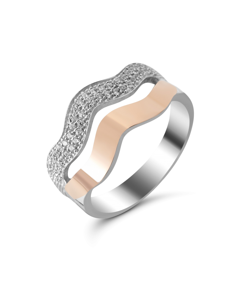 Sidabrinis žiedas su cirkoniais dengtas auksu - Sidabriniai žiedai - Goldinga