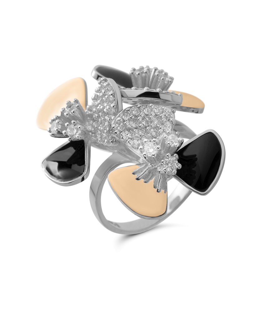 Sidabrinis žiedas su cirkoniais dengti auksu - Sidabriniai žiedai - Goldinga