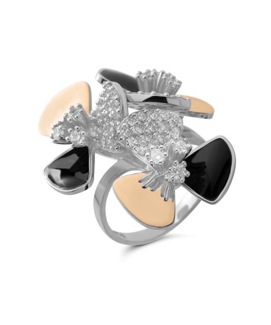 Sidabrinis žiedas su cirkoniais dengti auksu - Sidabriniai žiedai - Goldinga