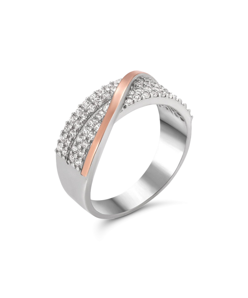 Sidabrinis žiedas su cirkoniais dengtas auksu - Sidabriniai žiedai - Goldinga