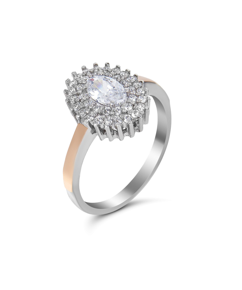 Sidabrinis žiedas su cirkoniais dengtas auksu - Sidabriniai žiedai - Goldinga