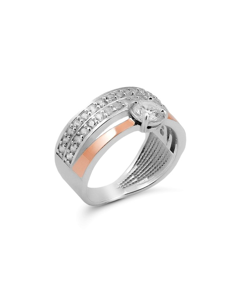 Sidabrinis žiedas su cirkoniais dengtas auksu - Sidabriniai žiedai - Goldinga