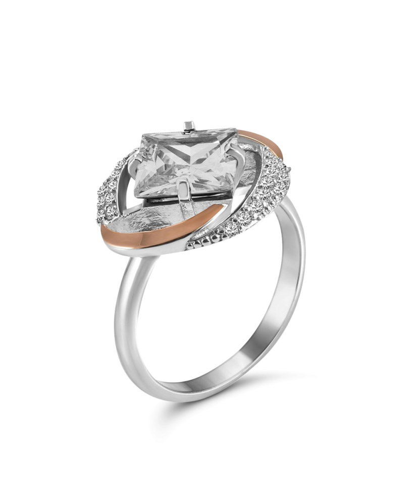 Sidabrinis žiedas su cirkoniais dengtas auksu - Sidabriniai žiedai - Goldinga