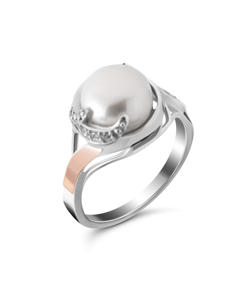 Sidabrinis žiedas su perlu dengtas auksu - Sidabriniai žiedai - Goldinga