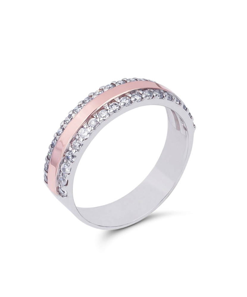 Sidabrinis žiedas su cirkoniais dengtas auksu - Sidabriniai žiedai - Goldinga