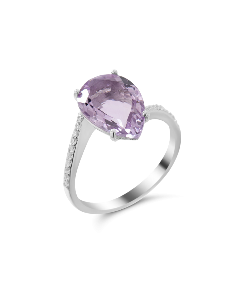 Sidabrinis žiedas su ametistu ir cirkoniais - Sidabriniai žiedai - Goldinga