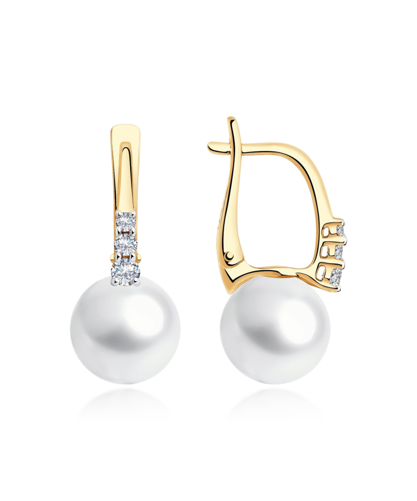 Auksiniai auskarai su perlu ir kristalais - Auskarai su perlais - Goldinga